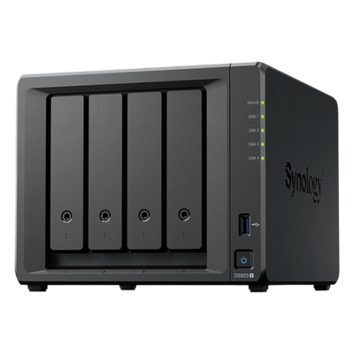 SYNOLOGY - NAS 4 Bahías / Expandible a 9 Bahías / 2 Puertos 2.5GbE / 2 Ranuras M.2 NVMe / Procesador AMD Ryzen V1500B / 4 GB DDR4 ECC / Escritura Secuencial 565 MB/s / RAID Híbrido