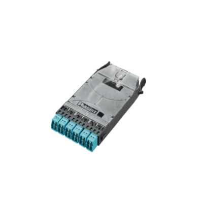 PANDUIT - Cassette HD Flex de 12 Fibras Multimodo OM4, de MPO a 6 Conectores y Precargado con 12 Pigtails LC Duplex, Color Aqua