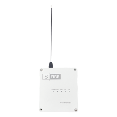 SFIRE - Receptor Inalámbrico / 2500 m (8202.1 ft) de Alcance / 4 Salidas de Relevador Tipo C / Frecuencia 433.92 MHz / Operación -20°C a +80°C