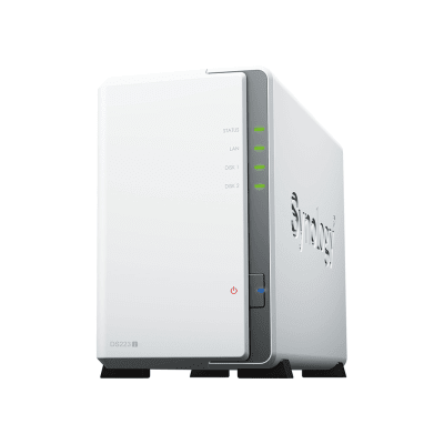 SYNOLOGY - NAS DiskStation DS223j | 2 Bahías | CPU Realtek RTD1619B 1.7 GHz | 1 GB DDR4 | Puerto 1GbE RJ-45 | USB 3.2 Gen 1 | Compatible con HDD y SSD | Synology DSM | RAID 0, 1, JBOD | SMB, AFP, NFS, FTP | Vigilancia IP