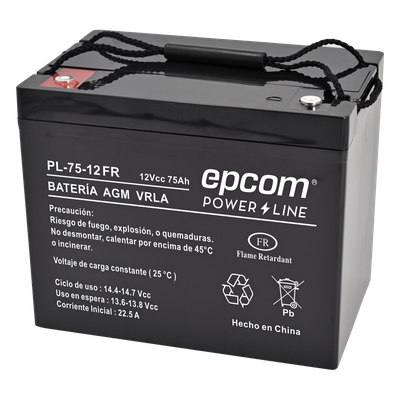 EPCOM POWERLINE - Batería 12 Vcc / 75 Ah /  UL / Tecnología AGM-VRLA / Retardante a la flama/ Uso en: Aplicaciones fotovoltaicas / Terminales tipo M6  / Cargador recomendado CHR-250.