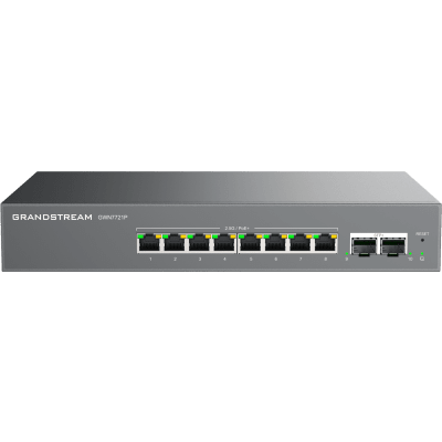 GRANDSTREAM - Switch L2 Lite Administrable de 10 Puertos / 8 Puertos Ethernet 2.5 Gigabits / 2 Puertos SFP+ 10 Gigabits / PoE+ 802.3af/at / VLAN 802.1Q / QoS / IGMP Snooping / Montaje en Escritorio o Pared