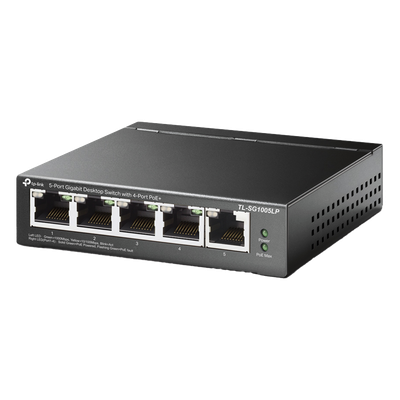 TP-LINK - Switch Escritorio No Administrable / 5 Puertos Gigabit / 4 Puertos PoE 802.3af/at / 40 W / Sin Ventilador / 3.9 x 3.9 x 1.0 pulgadas