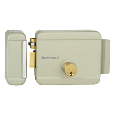 ACCESSPRO - Cerradura Eléctrica / Doble Cerrojo / 12 VCA 2.5 A / Activación por Pulso 2 s / Exterior / Puerta Izquierda