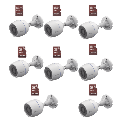 EZVIZ - Kit de Cámaras WiFi / 8 Unidades Full HD 1080p / 8 MicroSD 32GB / Detección de Movimiento / Visión Nocturna IR