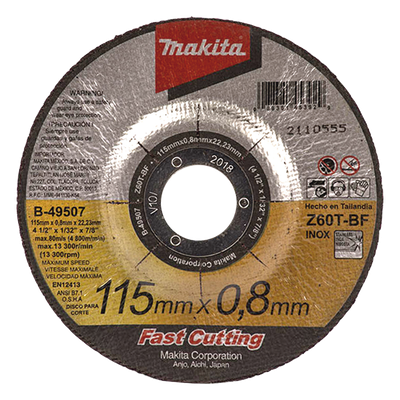 MAKITA - Disco de Corte / 4 1/2 pulgadas / Acero Inoxidable y Acero / Eje 7/8 pulgadas / Corte Rápido