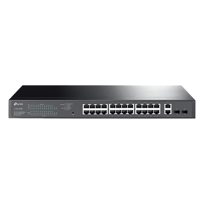 TP-LINK - Switch PoE Administrable / 26 Puertos RJ45 Gigabit / 2 Puertos SFP / 24 Puertos PoE 802.3af/at / 250W PoE / 56 Gbps / 41.7 Mpps