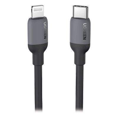 UGREEN - Cable USB-C a Lightning / Certificado MFi / 1 Metro (3.3 Pies) / Carga Rápida PD 20W / Sincronización 480 Mbps / Silicona y TPE / Negro