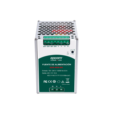 EPCOM POWERLINE - Fuente de Alimentación Industrial | Tipo DIN Riel | 48 VCC | 10 A | Capacidad de baterías de respaldo