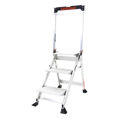 LITTLE GIANT LADDER SYSTEMS - Escalera de Tijera / 3 Peldaños Jumbo / Altura 0.67 m (2.2 ft) / Capacidad 170 kg (375 lbs) / Barra Anti-caídas / Almohadillas Antideslizantes