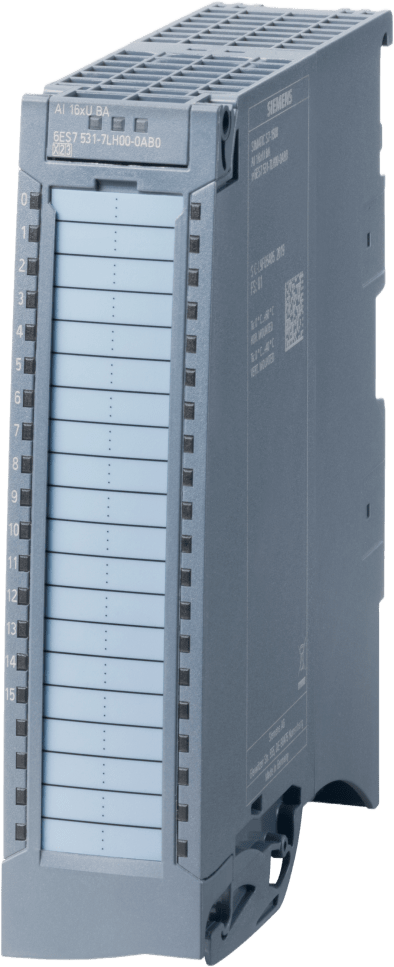SIEMENS - Módulo de Entrada Analógica SIMATIC S7-1500 / AI 16xU BA / 16 Canales 16-bit / Resolución 0.5% / Grupos de 16 / Voltaje Común 4 V DC / Diagnósticos / Interrupciones Hardware