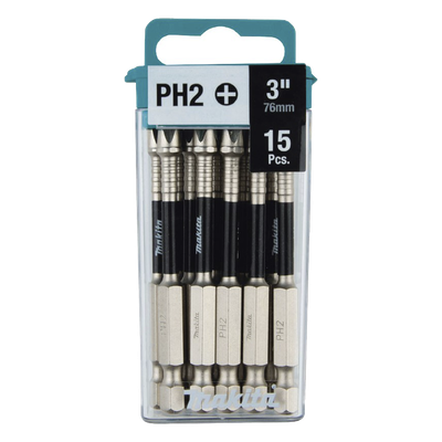 MAKITA - Brocas Reforzadas / Phillips #2 / Hex 1/4' / 3' (7.6 cm) / Paquete 15 piezas
