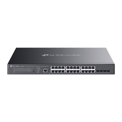 TP-LINK - Switch L2+ Gestionado / 24 Puertos Gigabit + 4 Puertos 10G SFP+ / 16 PoE+ (30W) + 8 PoE++ (90W) / 128 Gbps / 500W PoE Budget / SDN Cloud