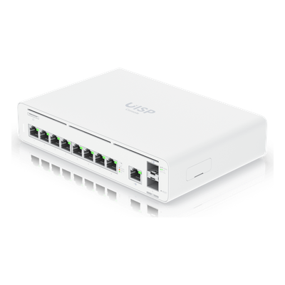 UBIQUITI - Consola Gateway-Switch / 8 Puertos LAN GbE RJ45 / 2 Puertos SFP+ 10G / Router WAN 1GbE / Rendimiento 8,500 Mbps / SSD 128 GB / Montaje Rack 1U