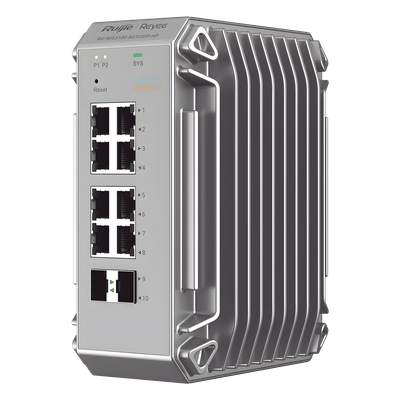 RUIJIE - Switch Industrial PoE / 8 Puertos Gigabit 802.3af/at / 2 SFP 1Gb / -40°C a 75°C / IP40 / 125 W