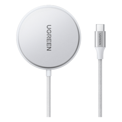 UGREEN - Cargador Inalámbrico Magnético / 15W / Qi 2 Certificado / USB-C 9V 2.2A / Eficiencia 83% / Cable 1.5 m (4.9 ft) / Material PC+ABS+Aluminio