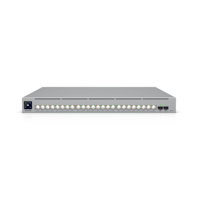 UBIQUITI - Enterprise Campus 24 PoE, Switch Empresarial Etherlighting™ PoE+++ Capa 3 de 24 Puertos (16 x 10 GbE y 8 x 2.5 GbE)  y 2 Puertos SFP28 de 25 G de Alta Disponibilidad