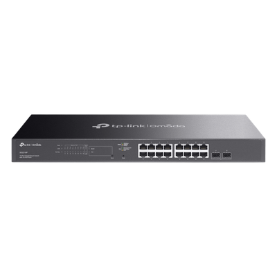 TP-LINK - Switch Smart 18 Puertos / 16 Puertos PoE+ 802.3af/at / 150 W / 2 Ranuras SFP / Switching 36 Gbps / Enrutamiento Estático L2+ / Fanless / Rack 440 mm (17.3 in)