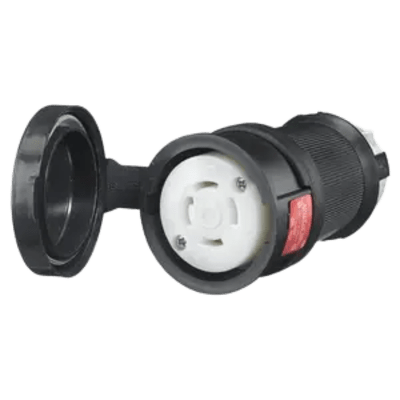 HUBBELL - Conector Hembra con Bloqueo de Media Vuelta / 30 A 480 V CA / 3 Polos Trifásico / NEMA L16-30R / Terminal de Tornillo / Cubierta Hermética Negra / Color Blanco y Negro.