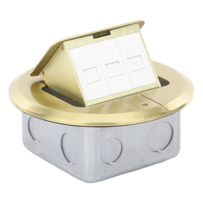 THORSMAN - Mini Caja de Piso Redonda / Bronce / 3 Puertos / 0.829 kg / Voz y Datos / Keystone