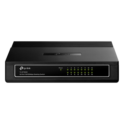 TP-LINK - Switch de escritorio / 16 puertos RJ45 / 10/100 Mbps / Sin ventilador / 7.9 x 5.6 x 1.6 in
