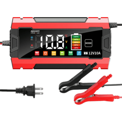 EPCOM POWERLINE - Cargador Inteligente Automático / 3 Etapas / 12V 10A / 6 Modos de Batería / LCD / Entrada 100-240V