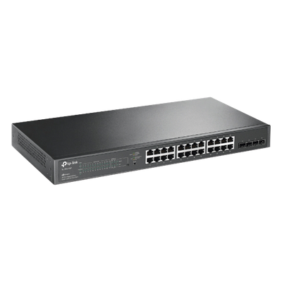 TP-LINK - Switch PoE+ Administrable / 24 Puertos Gigabit / 4 Ranuras SFP / 250W PoE Total / SDN Cloud / Enrutamiento Estático