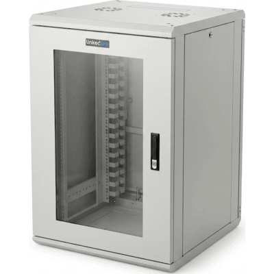 LINKEDPRO - Gabinete Rackeable / 18 Unidades / 19 Pulgadas / Puerta de Cristal / Capacidad de Carga 750 Kg / Dimensiones 600x605x930 mm (23.6x23.8x36.6 in)