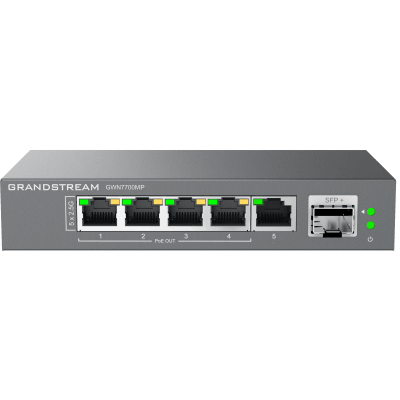 GRANDSTREAM - Switch de Red Multi-Gigabit No Administrable / 5 Puertos de2.5 Gbps (4 PoE) / Puerto SFP+ Fibra 1 o 10 Gbps / Montaje en Escritorio o Pared / Plug-and-Play / Tecnología Verde