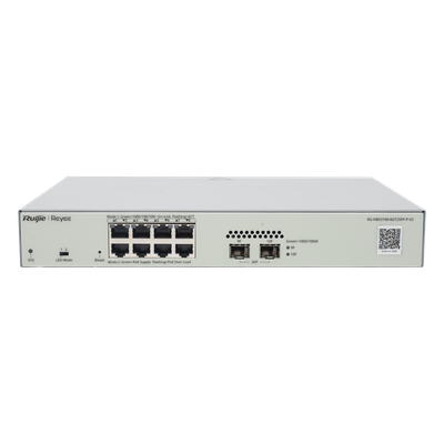 RUIJIE - Switch Administrable PoE+ / 8 Puertos Gigabit / 2 SFP 1Gb / Capacidad 20 Gbps / Sin Ventilador / 125W PoE