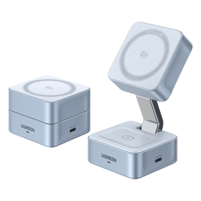 UGREEN - Cargador Inalámbrico Magnético / Qi2 Certificado 25W / Doble Carga + USB-C 5W / Plegable / 16 Imanes 7N / Enfriamiento Inteligente