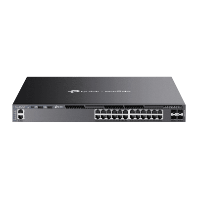 TP-LINK - Switch Omada L3 SDN Administrable / 24 puertos PoE af/at Gigabit y 4 puertos SFP+ / Presupuesto PoE 720W / Funciones RIP, VRRP, Servidor DHCP / Administración centralizada OMADA / Fuente Redundante
