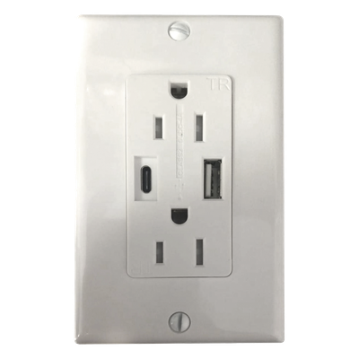 THORSMAN - Contacto Dúplex / 15 A / 100-240 V / USB-A y USB-C / 5 V 4 A / Placa Incluida
