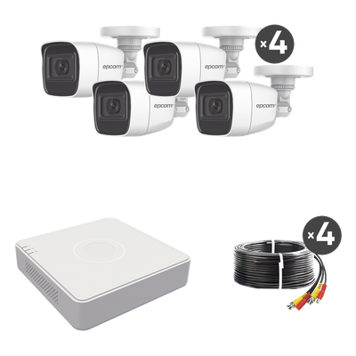 EPCOM PROFESSIONAL - Kit de Videovigilancia TurboHD / DVR 4 Canales / 1080p Lite / 4 Cámaras Bala 2 MP / Audio por Coaxitron / IR 25 m (82 ft)