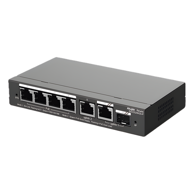 RUIJIE - Switch Administrable Cloud / 6 Puertos Gigabit / 4 PoE+ 54W / 1 SFP / 12 Gb/s / Sin Ventilador