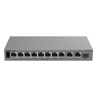 RUIJIE - Switch PoE Gigabit Smart Cloud-Managed / 11 Puertos / 8 Puertos PoE+ 120 W / 1 Puerto SFP Uplink / Capa 2 / Sin Ventilador / Protección 6 kV