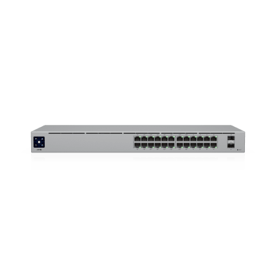 UBIQUITI - Switch UniFi Capa 2 / 24 Puertos Gigabit / 16 Puertos PoE+ 802.3af/at / 95W Total / 2 Puertos SFP 1G / Pantalla LCM / Sin Ventilador