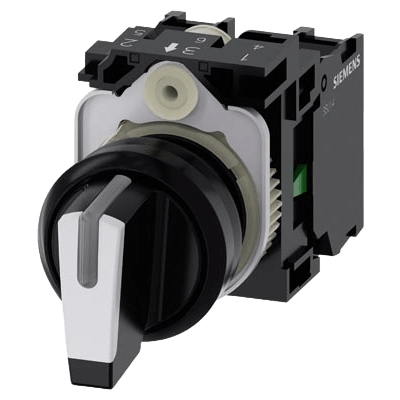 SIEMENS - Selector de plástico iluminable 3SU11002BL601NA0, 3 posiciones, color Negro/Blanco, 2 Contactos Abiertos