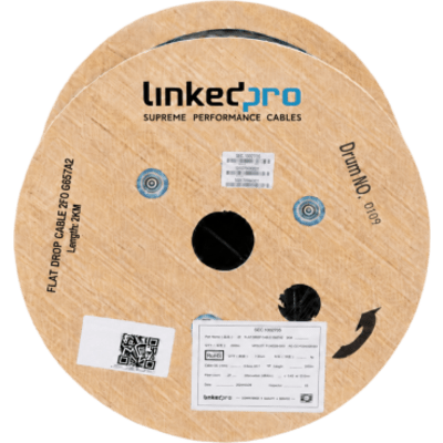 LINKEDPRO - Cable Fibra Óptica Aérea Drop / Monomodo G.657A2 / 2 Hilos / 2 km / Mini Figura 8 / Acero 1.0 mm / LSZH