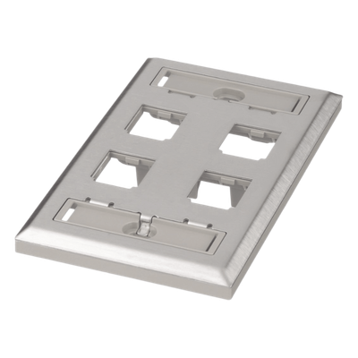 PANDUIT - Placa de Pared Vertical / Acero Inoxidable Grado 304 / 4 Puertos Mini-Com / 69.8 x 114.3 mm / 2.75 x 4.5 pulg.