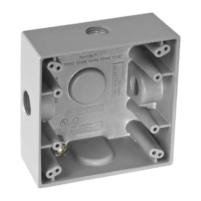 RAWELT - Caja Cuadra de 1/2" a Prueba de  Intemperie/ Cuenta con 3 salidas.
