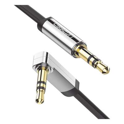 UGREEN - Cable Auxiliar Plano / 2 m (6.6 ft) / Conector 3.5 mm Macho-Macho / Ángulo 90° a Recto / Audio Estéreo Hi-Fi
