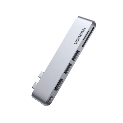 UGREEN - Hub USB-C 6 en 1 / 2xUSB-A 3.0 (5Gbps) / HDMI 4K@30Hz / Puerto PD 100W / Lector SD+MicroSD / Aluminio / Compatible Thunderbolt 3 / Compacto 110x29x8.5mm
