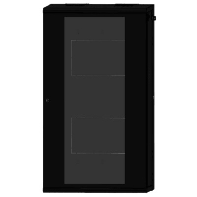 LINKEDPRO - Gabinete Rackeable 24 UR / 19 Pulgadas / Puerta de Cristal / Acero Calibres 18 y 22 / Montaje en Pared / Capacidad de Carga 80 Kg / Pintura Electroestática Negra / Abatible 120° / Laterales Removibles