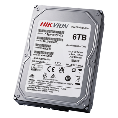HIKVISION - Disco Duro para Videovigilancia / 6 TB / SATA 6.0 Gb/s / 5400 RPM / 256 MB Buffer / 64 Cámaras HD / 24/7 / 180 TB/Año / MTTF 1M Horas
