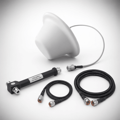 EPCOM - Kit Antena Omnidireccional Domo / Divisor de Potencia 2 Salidas / Jumpers Coaxiales 3 m (9.8 ft) y 15 m (49.2 ft) / Conectores N Macho