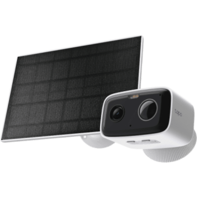 TP-LINK - Kit Cámara de Seguridad Solar / 1080P Full HD / Batería Recargable 5,200 mAh / Autonomía 180 Días / Panel Solar con Cable 1 m (3.28 ft) / Visión Nocturna a Color / Detección de Personas por IA / Sirena 70 dBA / IP