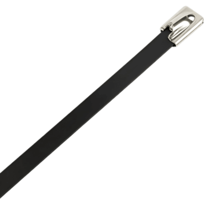 LINKEDPRO - Cincho de Acero Inoxidable 304 / Recubrimiento Plástico Negro / Cierre Bola Autoblocante / 4.6 x 300 mm / 100 Piezas