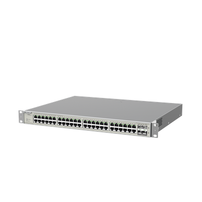 RUIJIE - Switch Administrable Capa 3 / 48 Puertos Gigabit PoE+ / 4 SFP+ 10Gb / 176 Gb/s / 740W PoE / Protección 6 kV