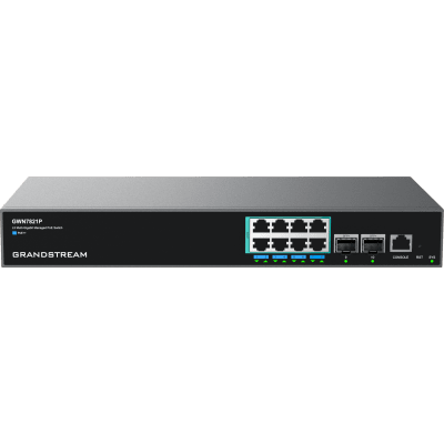 GRANDSTREAM - Switch PoE Multigigabit Capa 3 / 8 Puertos Ethernet 2.5 G / 2 Puertos SFP+ / PoE++ Dinámico / IPv6 e IPv4 / VLAN Avanzada / QoS / Stacking hasta 4 Dispositivos / Administración Local y en la Nube